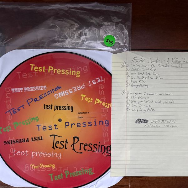 #533 Murder Junkies - A Killing Tradition - Test Pressing w/ Song List written by Merle Allin - #533 MURDER JUNKIES - A KILLING TRADITION - TEST