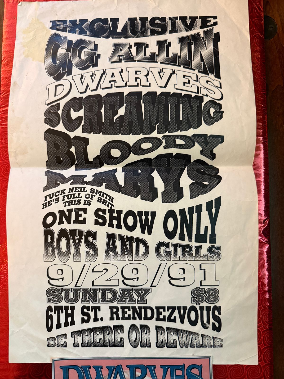 #37 GG Allin Original Flyer w./ Dwarves 6th St Rendezvous + Dwarves ad