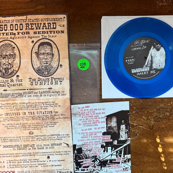 #258/259 GG Allin / Duane Peters Gunfight Split Uk 7" BLUE Vinyl - Vinyl