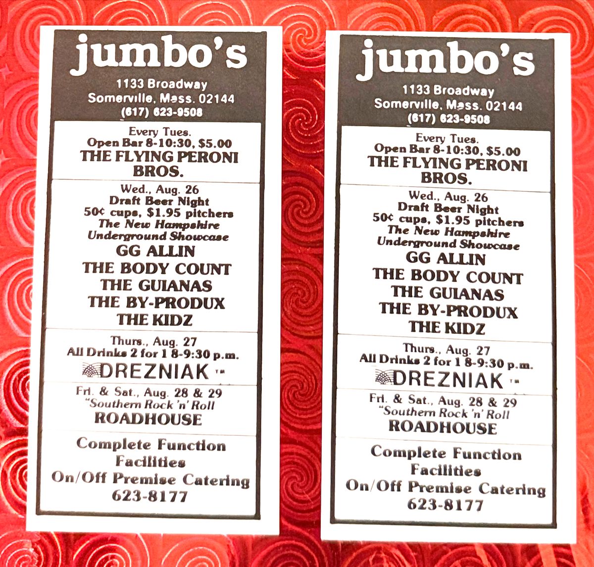 #1 Set Of 2 Original Jumbo's Card Stock Adverts/Tickets