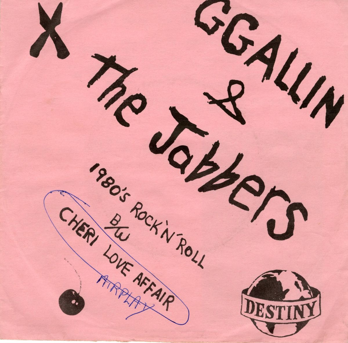 #79 GG Allin Cheri Love Affair original 7" with GG's writing