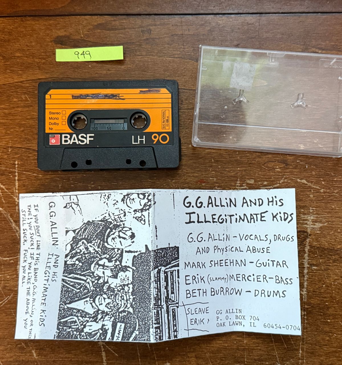 #949 GG Allin & His Illegitimate Kids tape - #949 Illegitimate Kids tape