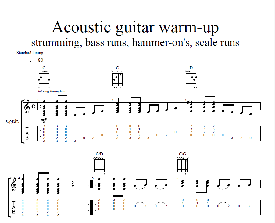 5 min / 3 chord acoustic guitar warm up