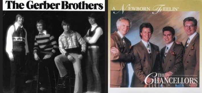 A Black and White photo of The Gerber Brothers; and a photo of The Chancellors Quartet album, "A Newborn Feelin'"