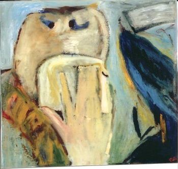 Blue Butterfly with Self Portrait, 1999, oil on canvas, 24" x 22"
