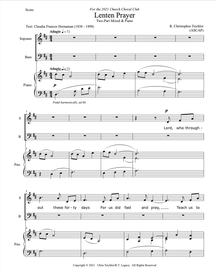 Lenten Prayer - 2-Part Mixed & Piano (E-PRINT) 