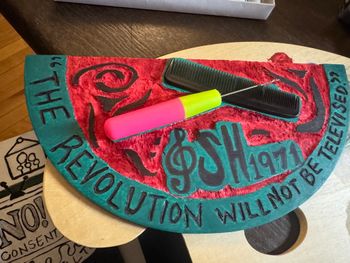 Hand Carved shelf design, glued hair tools. Tribute to Gil Scott Heron
