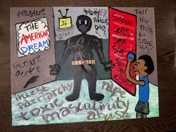 Universal Declaration of Human Rights (UDHR): Article 5: Triptych Panel #1: Father Abuses Toxicity in the Home, My Brother helps me close the door to break the cycle.
