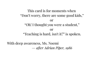 Calling Card: Undermining my Authority as a Substitute Teacher - Front
