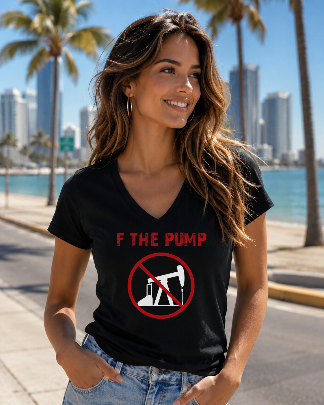 F Big Oil Women's V- Neck- CLEARANCE