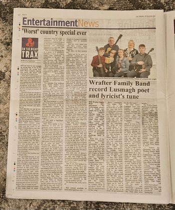 The new single from The Wrafter Family Band will be a song from Lusmagh (Offaly) poet and songwriter, Anthony Sullivan, called 'THAT TUNE'.
