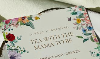 baby shower decor - tea with the mama to be poem on card