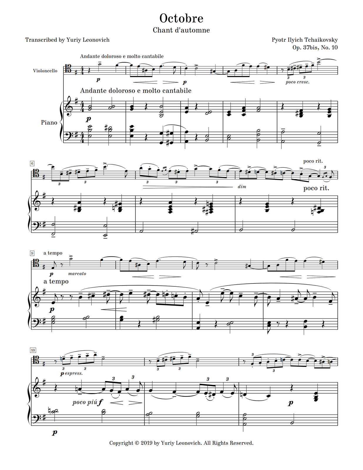 Tchaikovsky - October, from The Seasons, Op. 37b, No. 10 (Transcribed ...