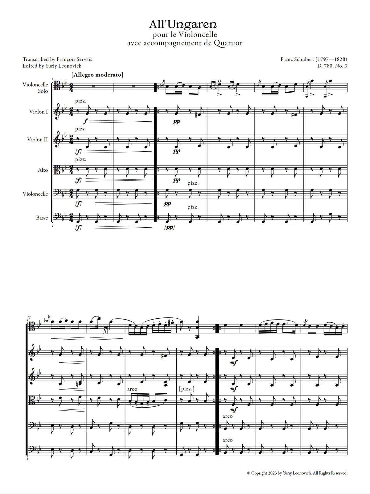 Schubert-Servais - All'Ungaren [Moment Musical No. 3], D. 780, No. 3 (Transcribed for Cello and Quintet/Piano)