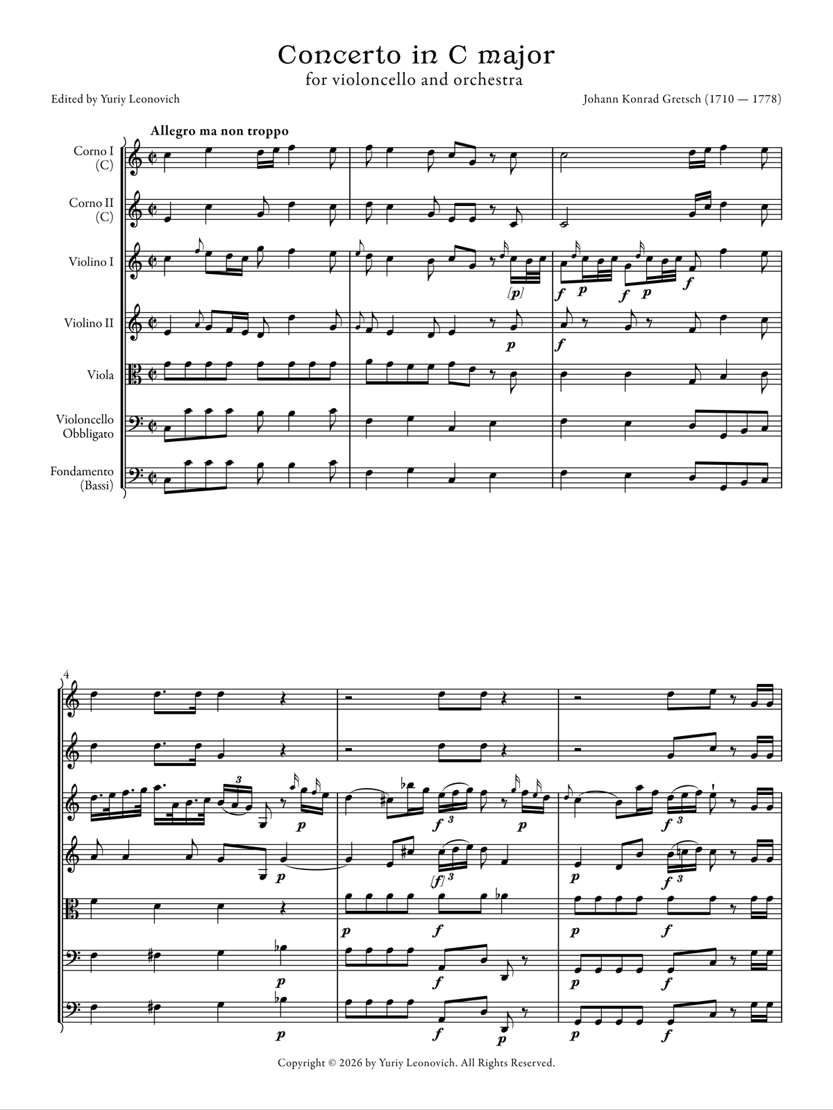 Gretsch - Cello Concerto in C major (Urtext edition)