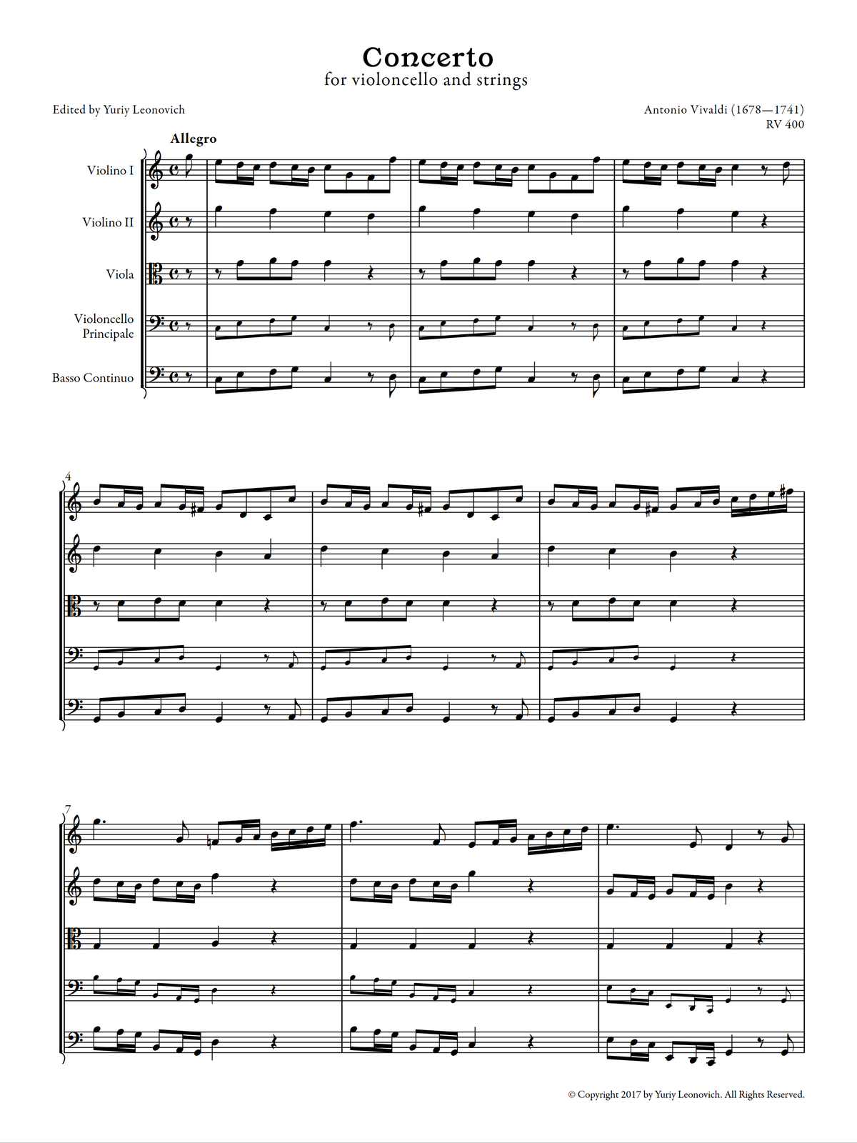 Vivaldi - Cello Concerto in C major, RV 400 (Urtext Edition)
