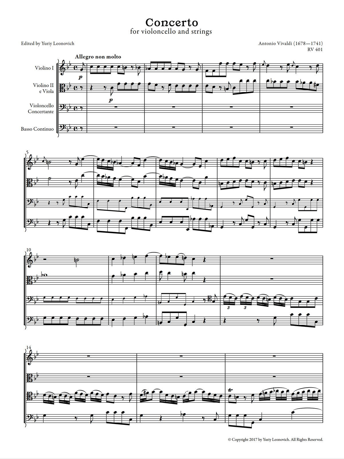 Vivaldi - Cello Concerto in C minor, RV 401 (Urtext Edition)