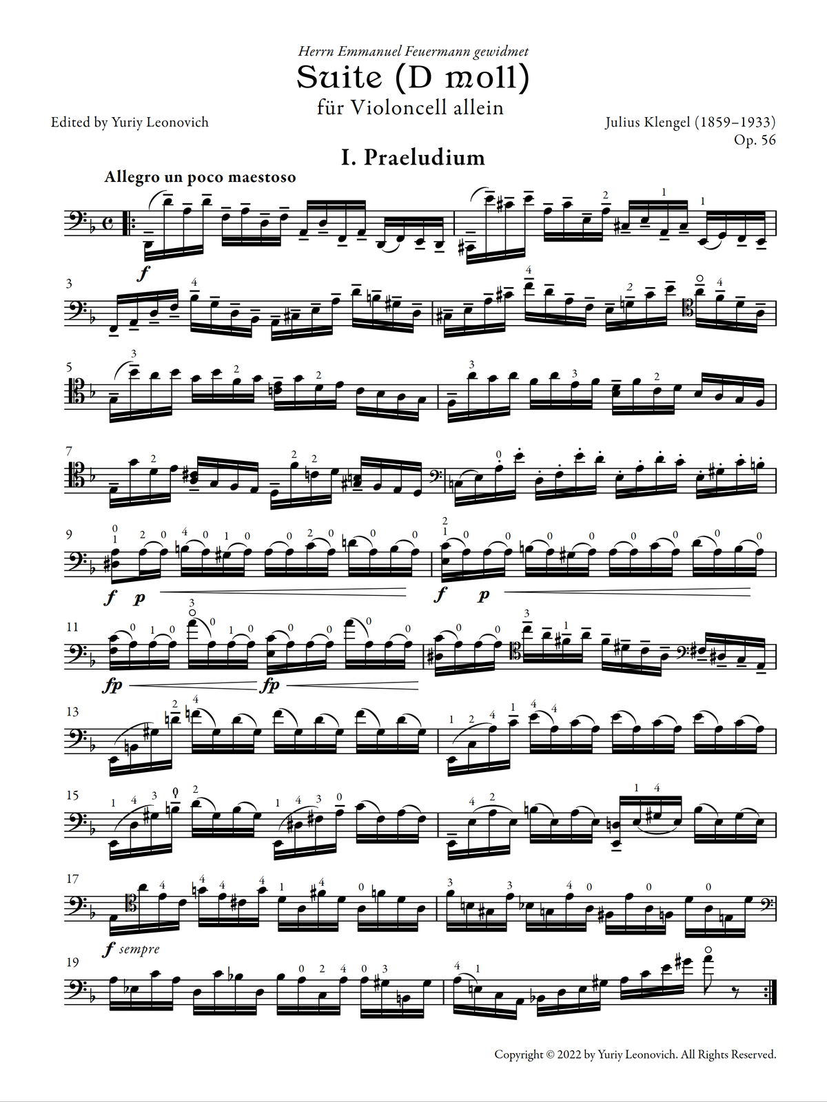 Klengel - Suite Op. 56 for Cello Solo (Urtext Edition)