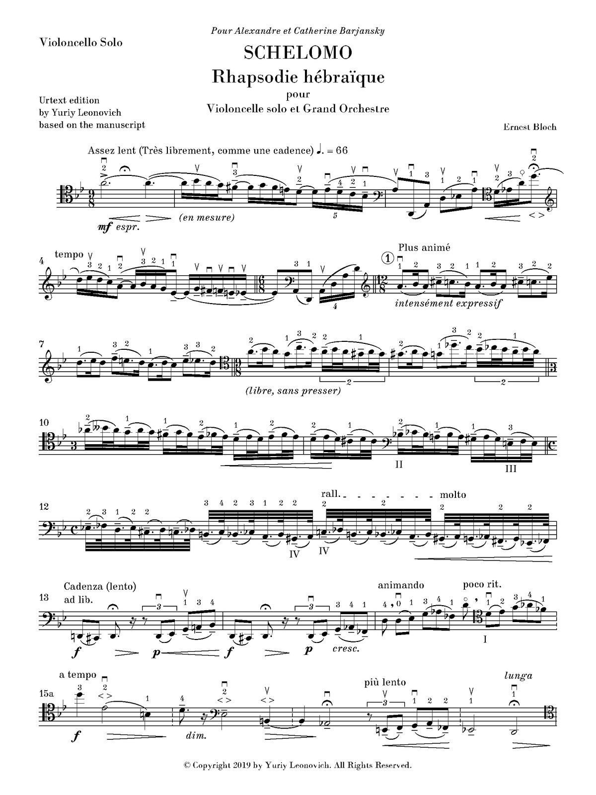 Bloch - Schelomo  (Urtext - Cello Solo part only) - With markings