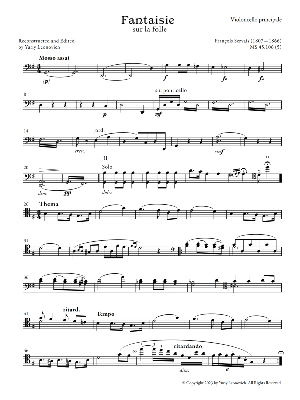 Servais - Fantaisie sur La Folle (Urtext Edition, Piano Version)
