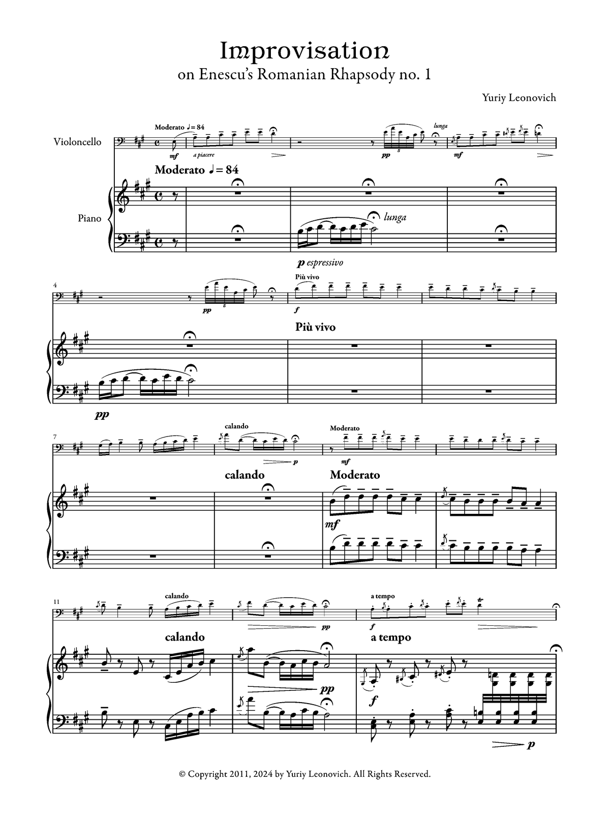 Enescu - Romanian Rhapsody No. 1 in A major, Op. 11 (Transcribed for Cello and Piano)