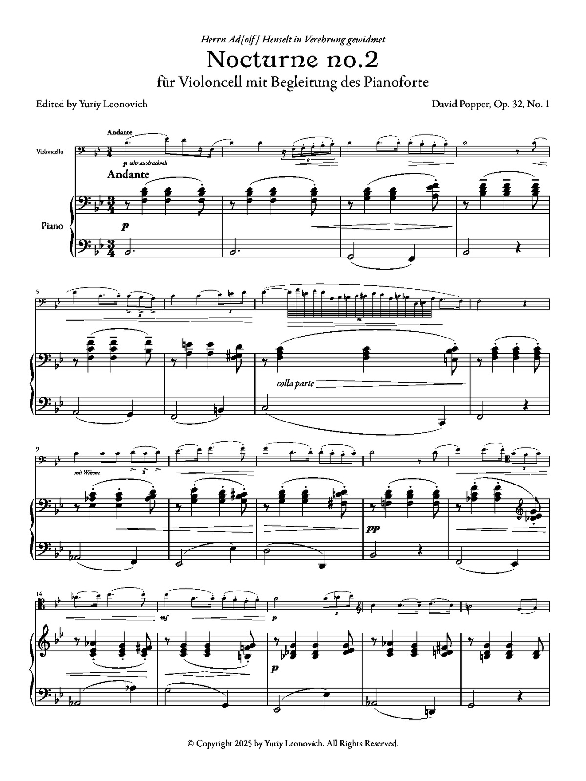 Popper - Nocturne and Mazurka, Op. 32 (Urtext Edition)