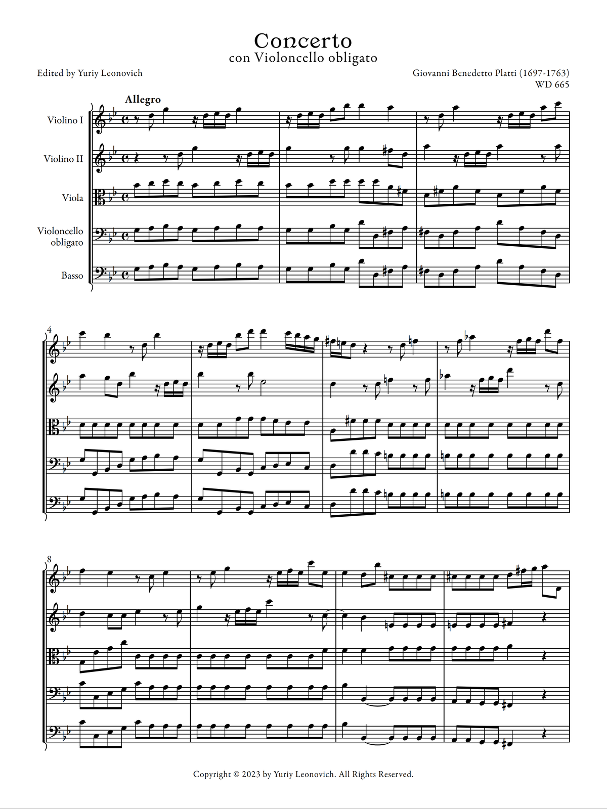 Platti - Cello Concerto in G minor, WD 665 (Urtext Edition)