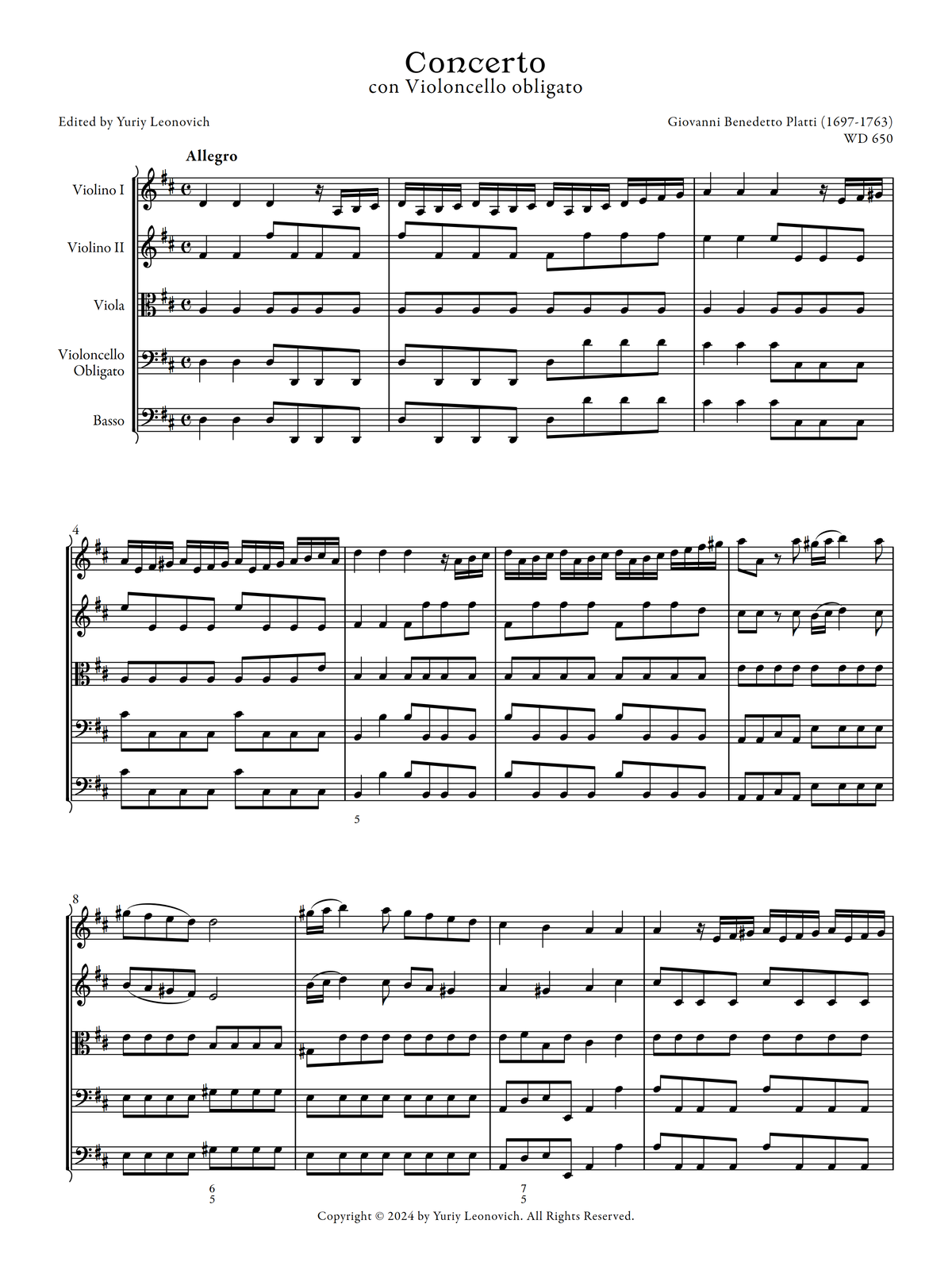 Platti - Cello Concerto in D major, WD 650 (Urtext Edition)
