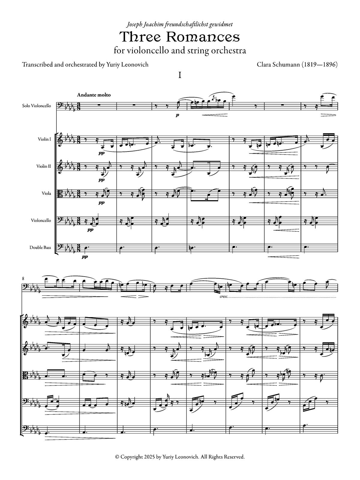Clara Schumann - 3 Romances, Op. 22 (Transcribed for Cello and String Orchestra)