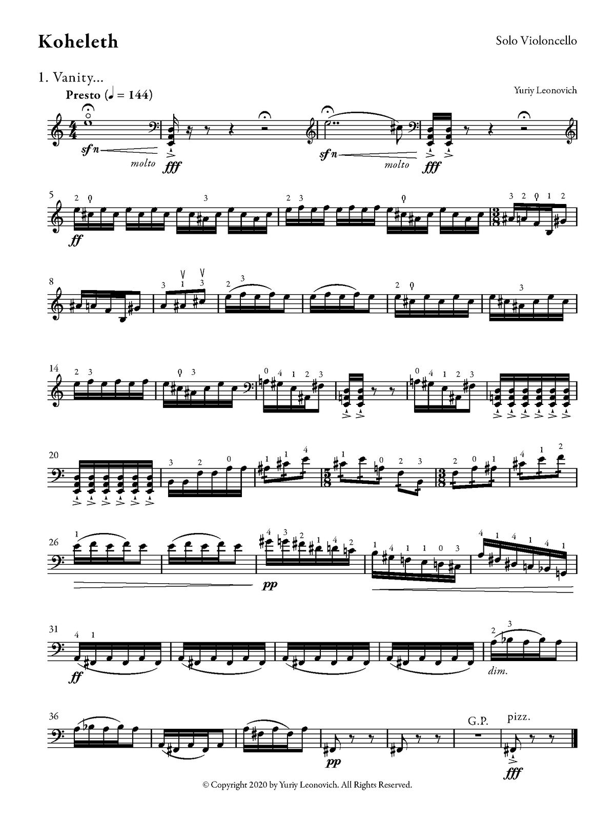 Leonovich - Koheleth for Cello Solo
