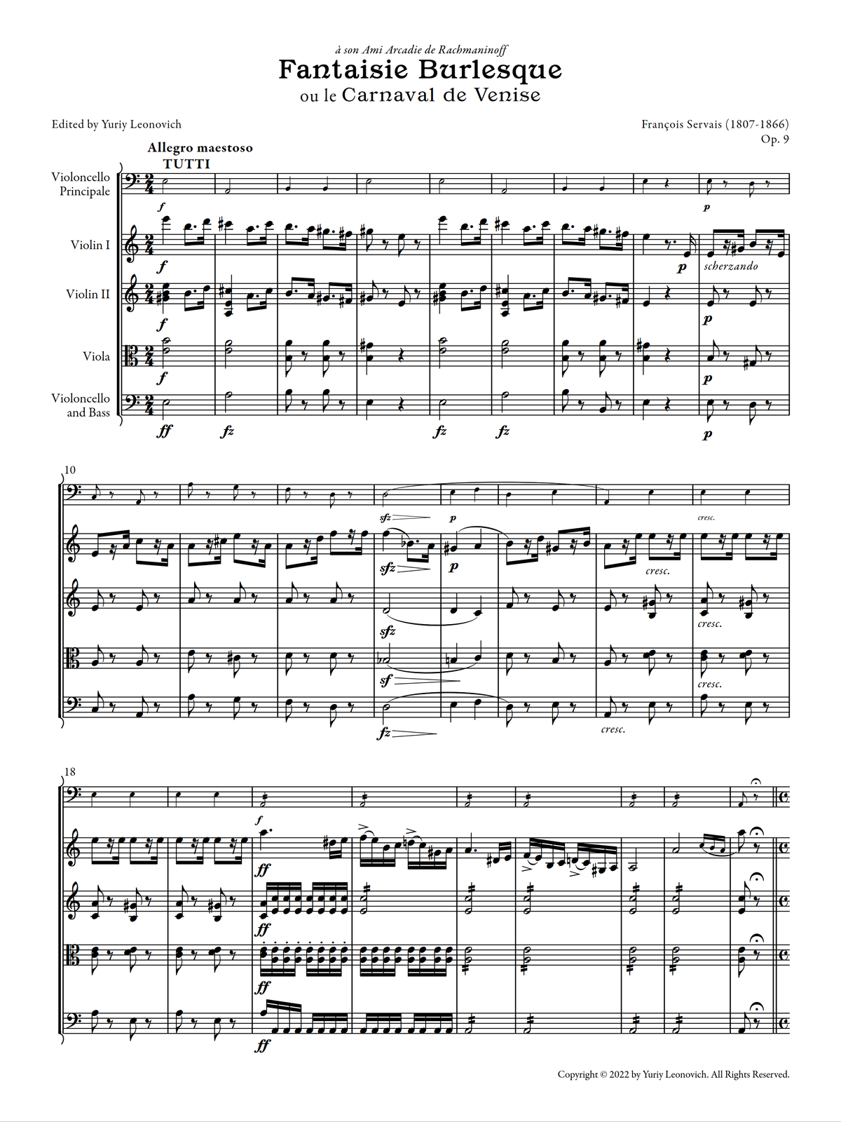 Servais - Le Carnaval de Venise, Op. 9 (Urtext Edition, Quintet Version)