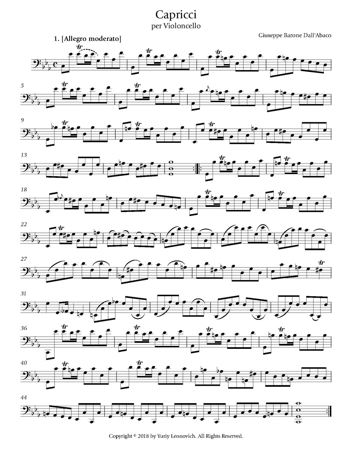 dall'Abaco - Caprices for Cello Solo (Urtext Edition)