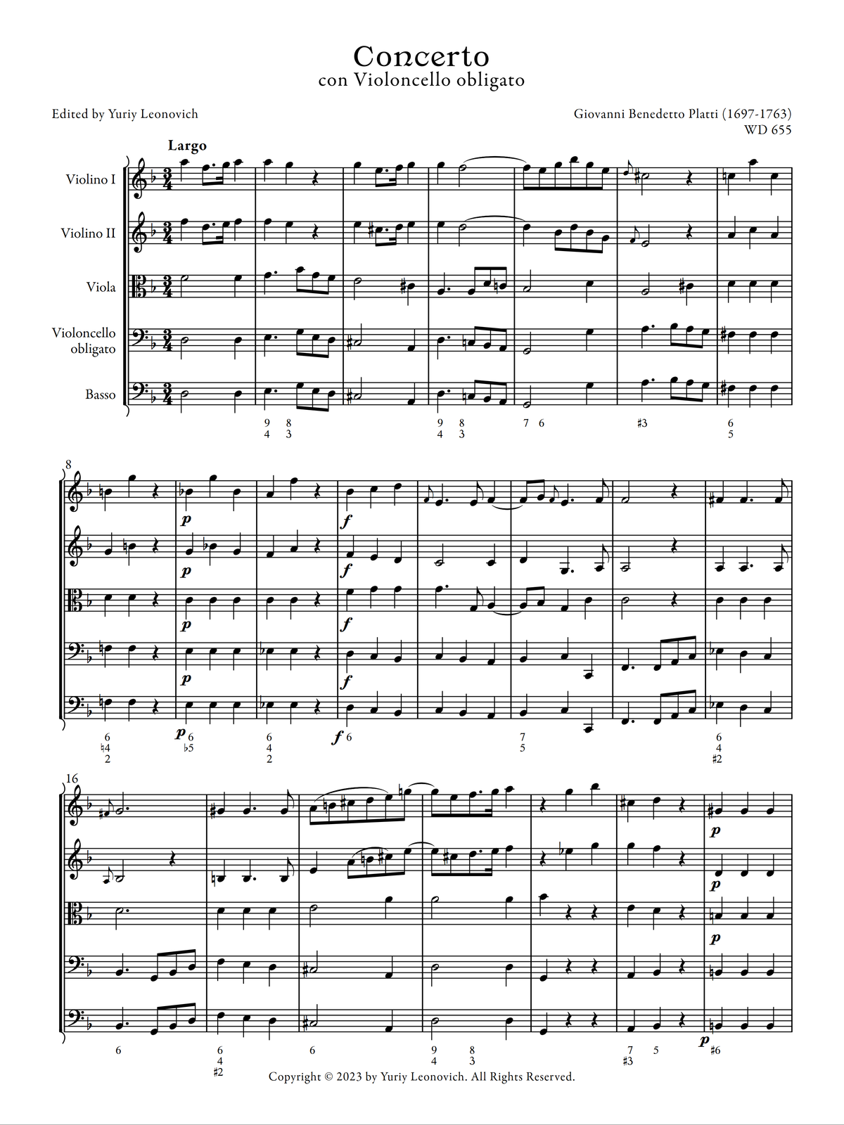 Platti - Cello Concerto in D minor, WD 655 (Urtext Edition)