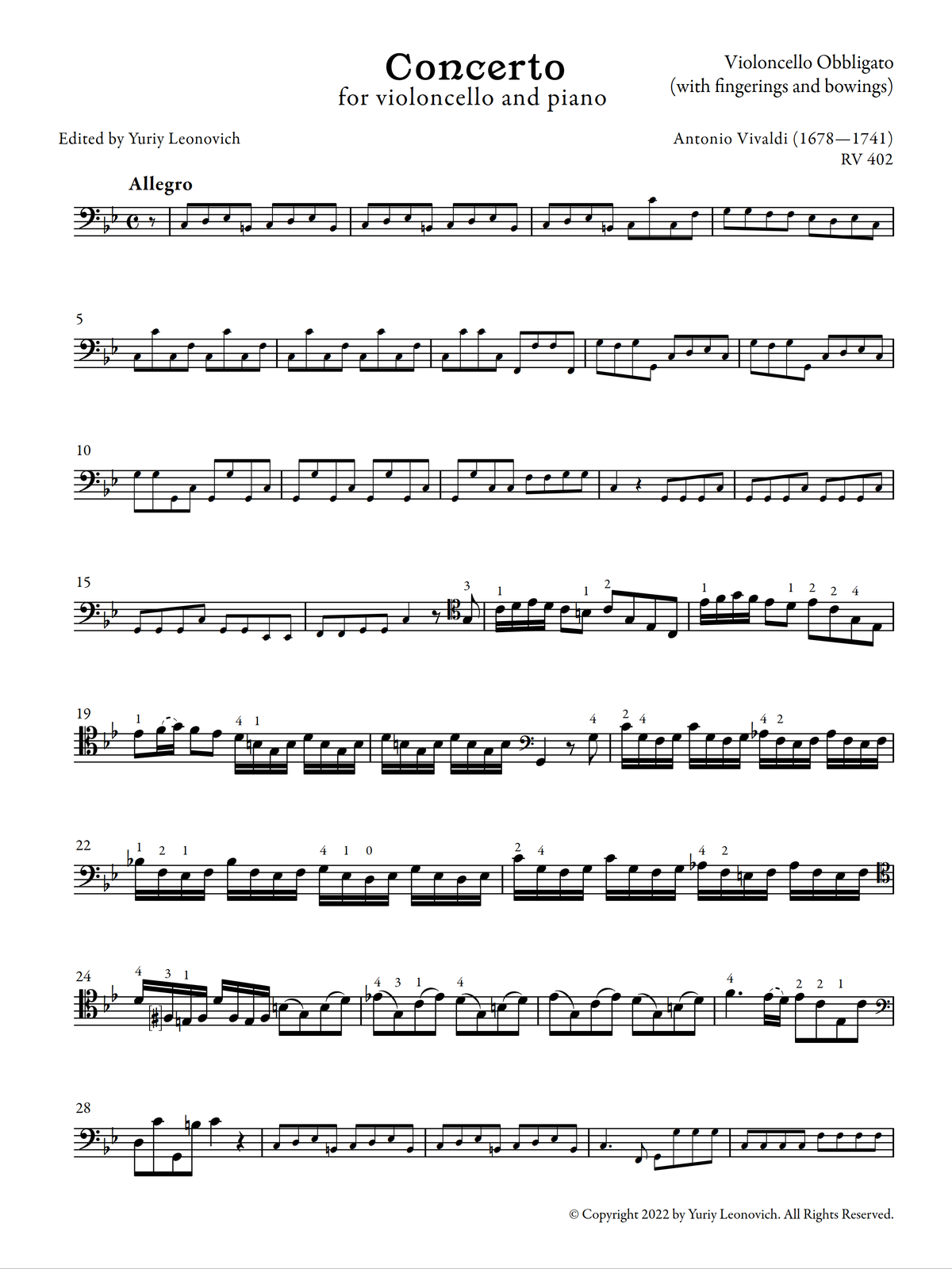 Vivaldi - Cello Concerto in C minor, RV 402 (Urtext Edition, Piano)
