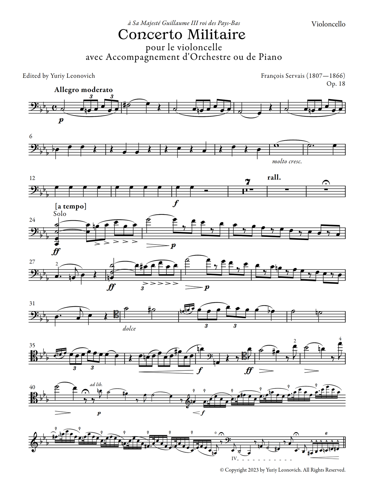 Servais - Concerto Militaire, Op. 18 (Urtext Edition, Piano Version)