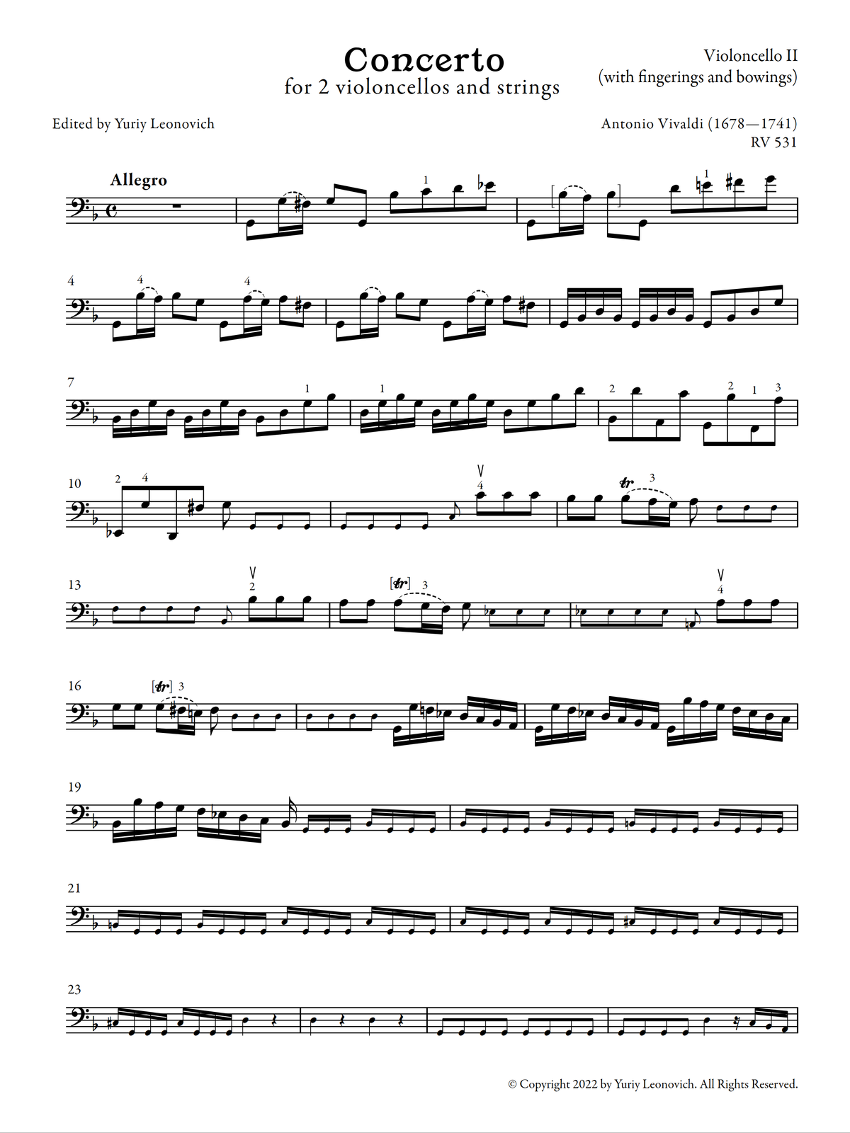 Vivaldi - Concerto for 2 Cellos in G minor, RV 531 (Urtext Edition, Piano)