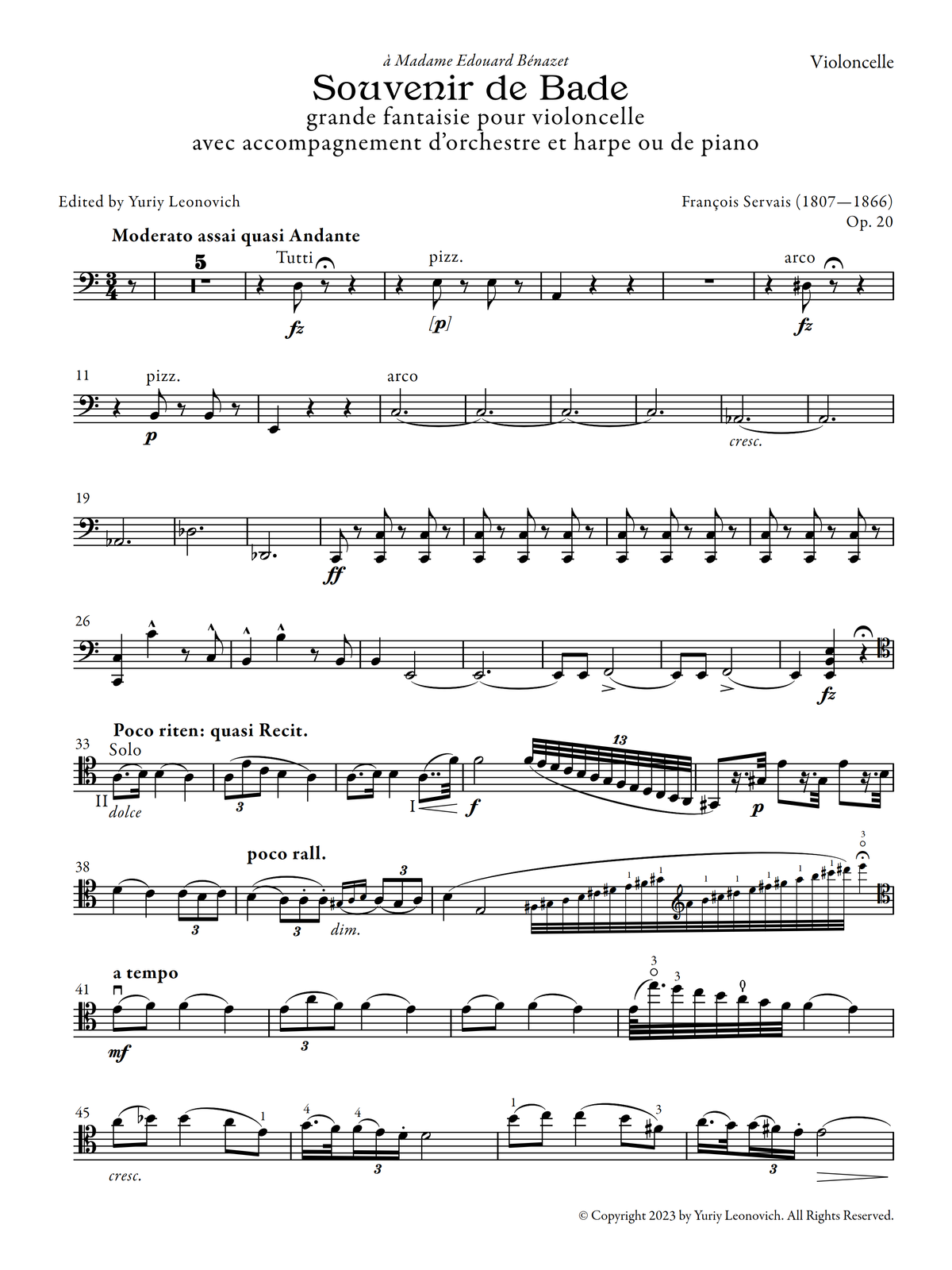 Servais - Souvenir de Bade, Op. 20 (Urtext Edition, Piano Version)
