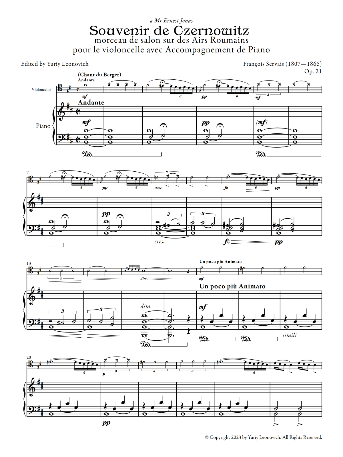 Servais - Souvenir de Czernowitz, Op. 21 (Urtext Edition)