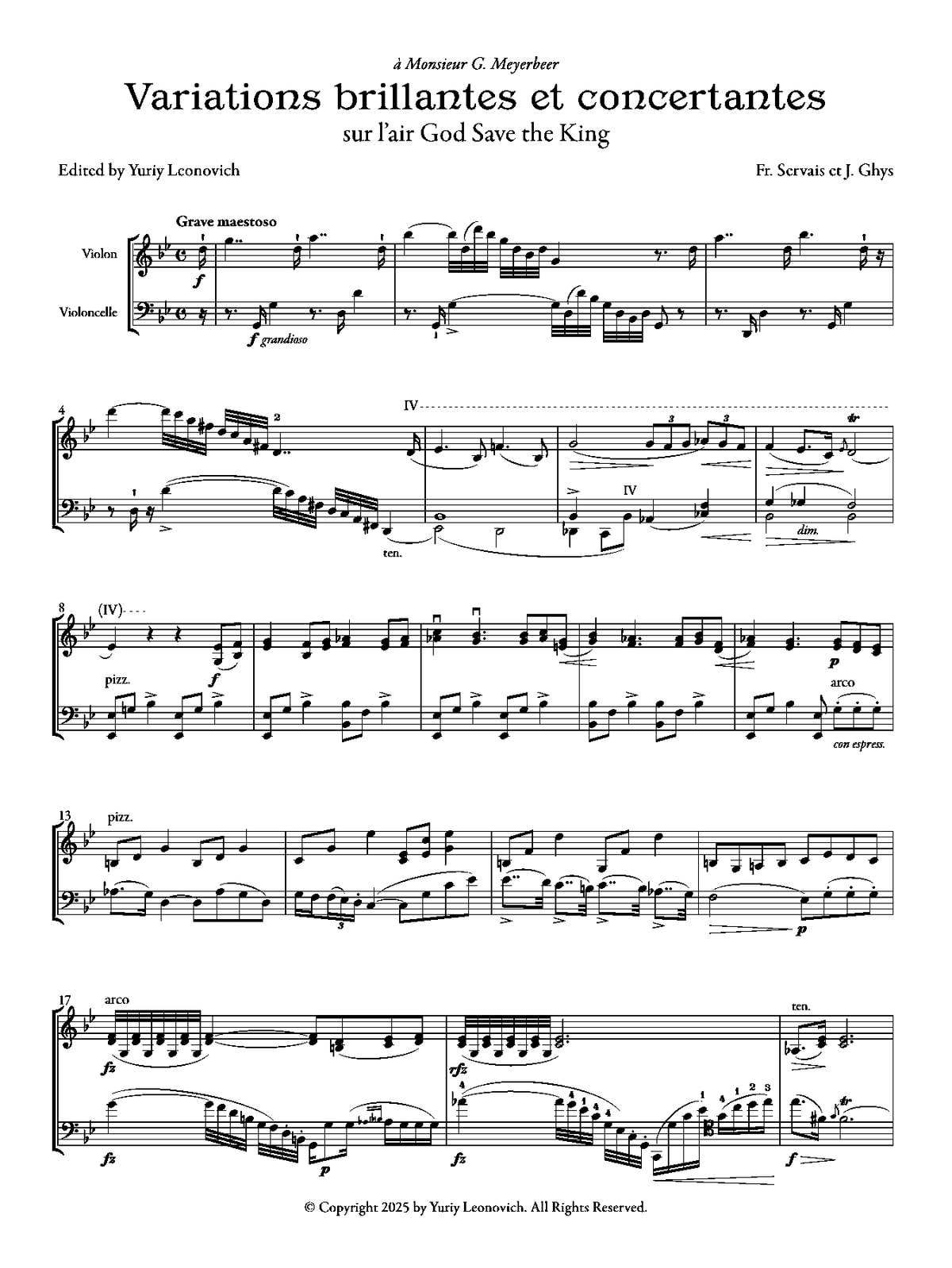 Servais and Ghys - Variations brillantes et concertantes sur l’air God Save the King (Urtext Edition)