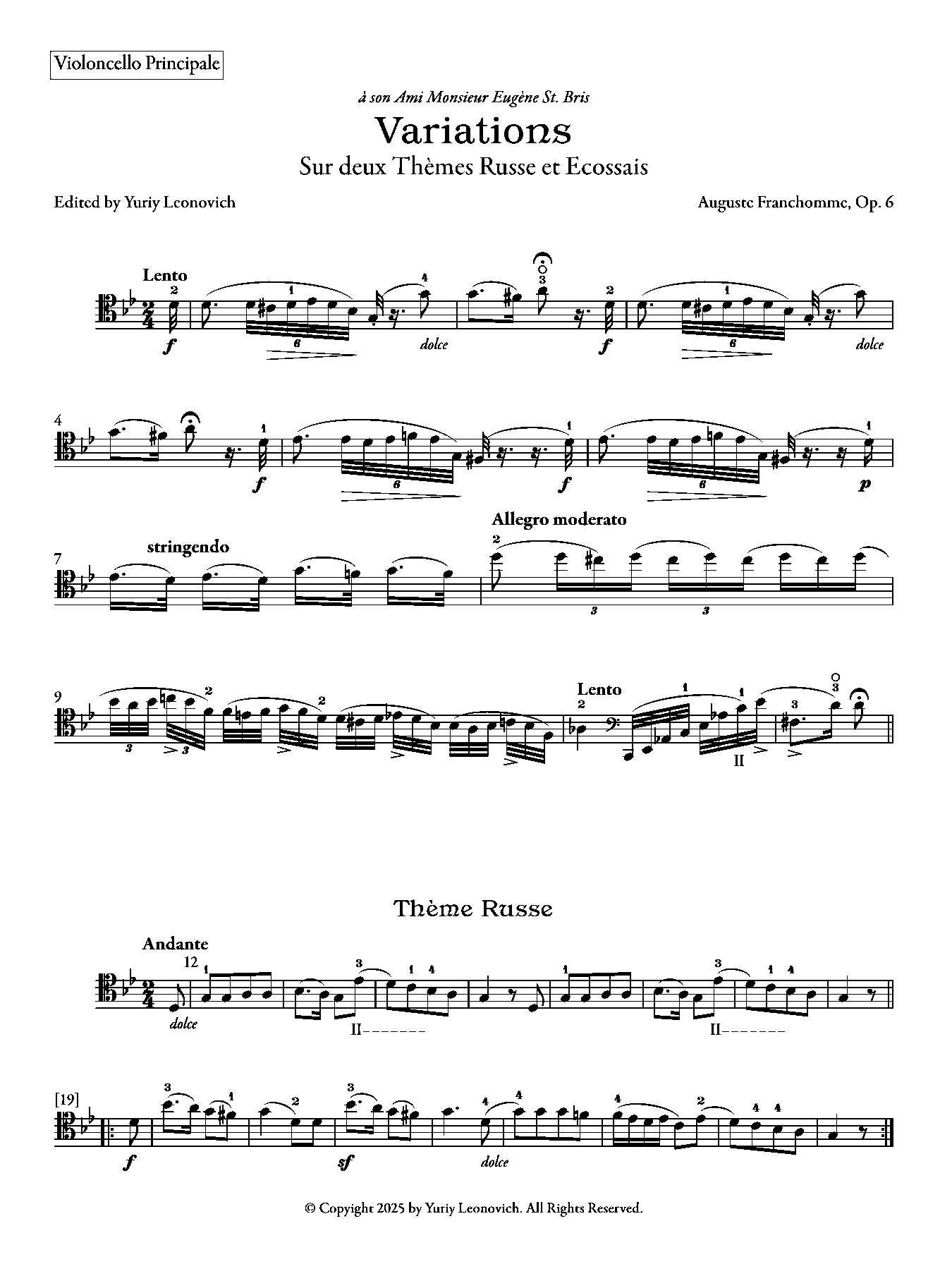 Franchomme - Variations sur deux Thèmes Russe et Écossais, Op. 6 ...