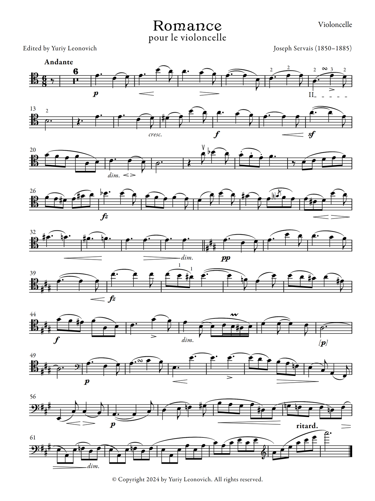 Joseph Servais - Six Romances and Prelude (First Edition)