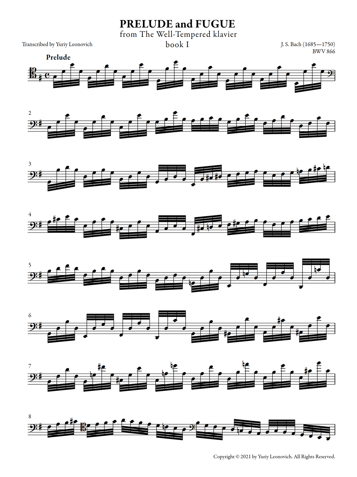 J.S. Bach - Prelude and Fugue No. 21 from WTC 1 (Transcribed for Cello Solo)