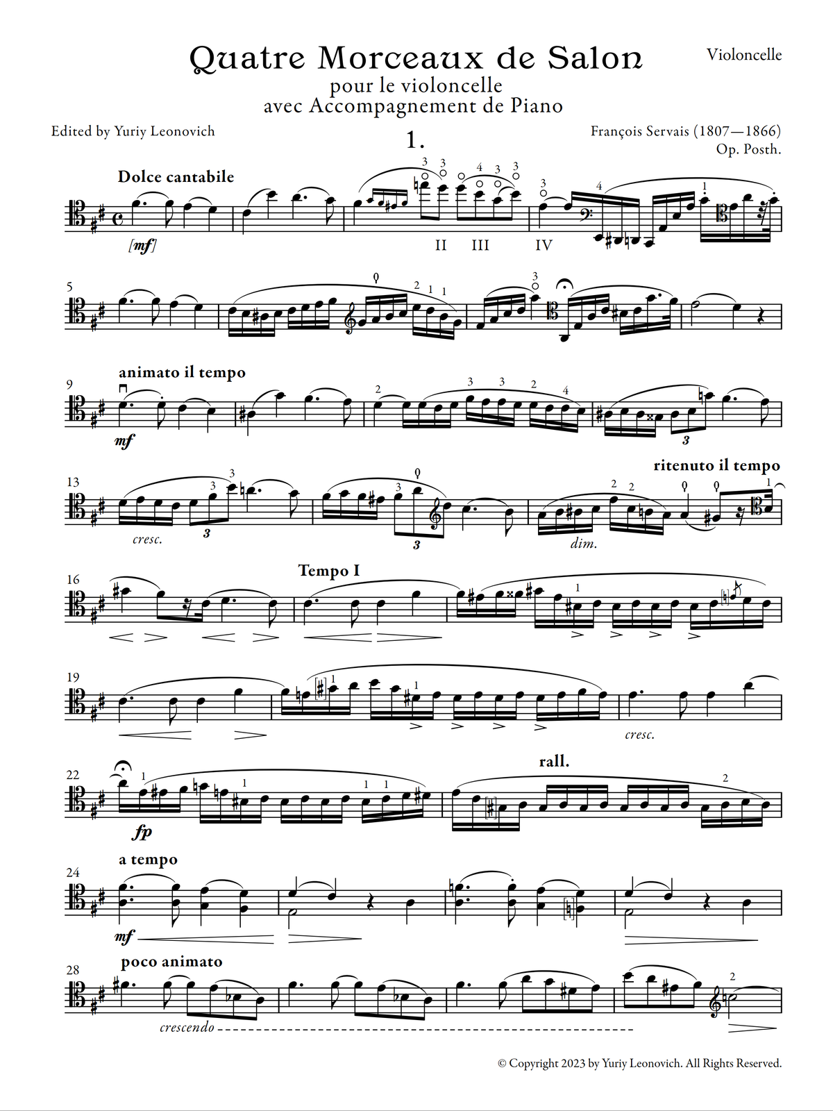 Servais - Quatre Morceaux de Salon (Urtext Edition)