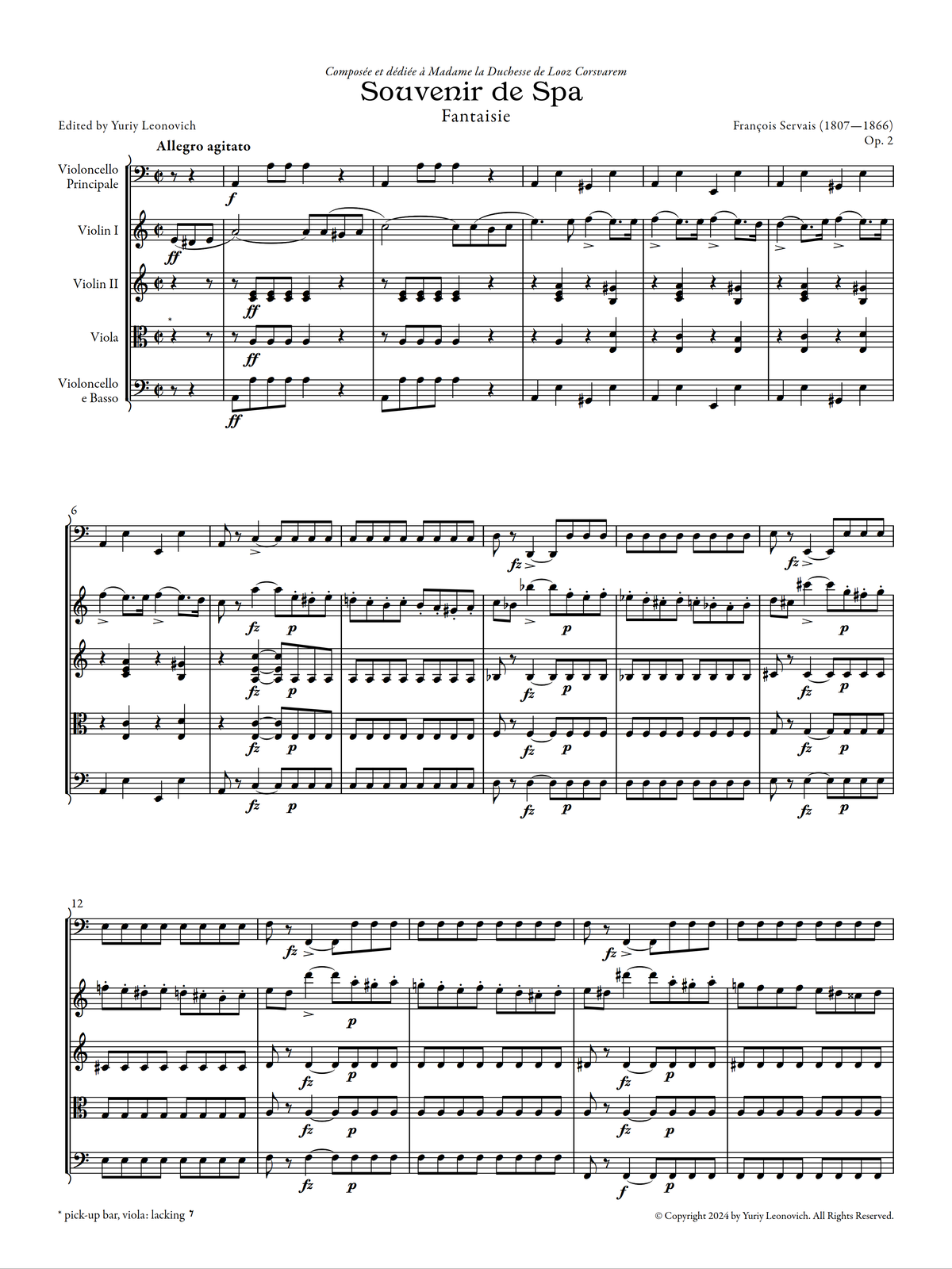 Servais - Souvenir de Spa, Op. 2 (Urtext Edition, Quintet Version)
