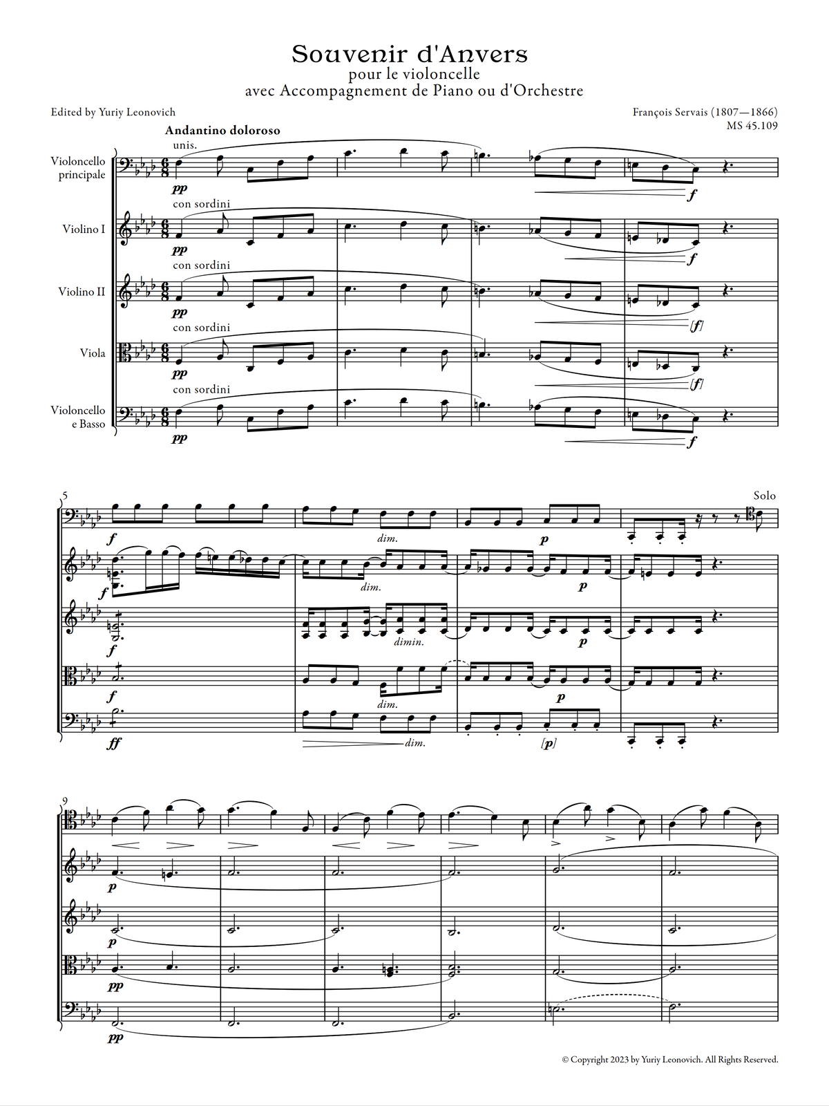 Servais - Souvenir d'Anvers (Urtext Edition, Quintet Version)
