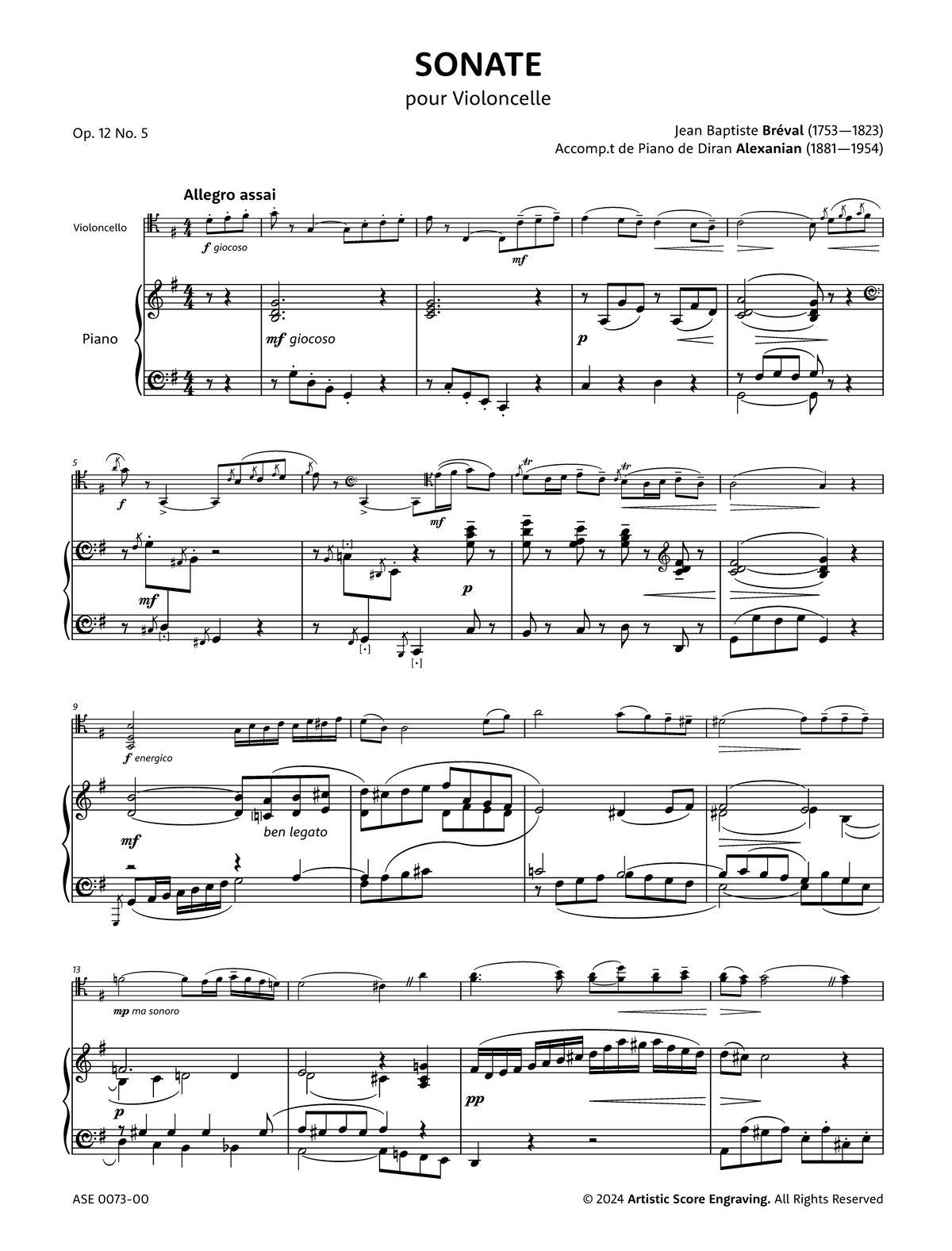 Breval-Alexanian - Cello Sonata in G major, Op. 12, No. 5 (Arranged for Cello and Piano)
