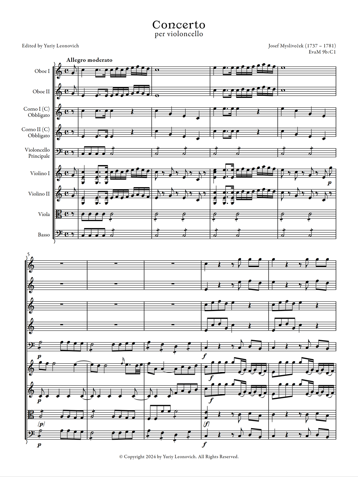 Mysliveček - Cello Concerto in C major (Urtext, Orchestra Score)