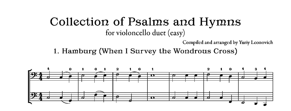 Collection of Psalms and Hymns for 2 Cellos (Easy)