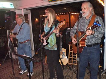 Having fun with C.R.S. at Creekside Dinery, 2012. C.R.S. stands for Carpenter, Roth and Sabo. (They think it does, anyway ... ???)
