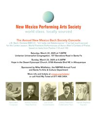 Aaron Alter's Cantata of Praise will be premiered in a special concert by The New Mexico Bach Society Chorale and Orchestra in Albuquerque, New Mexico